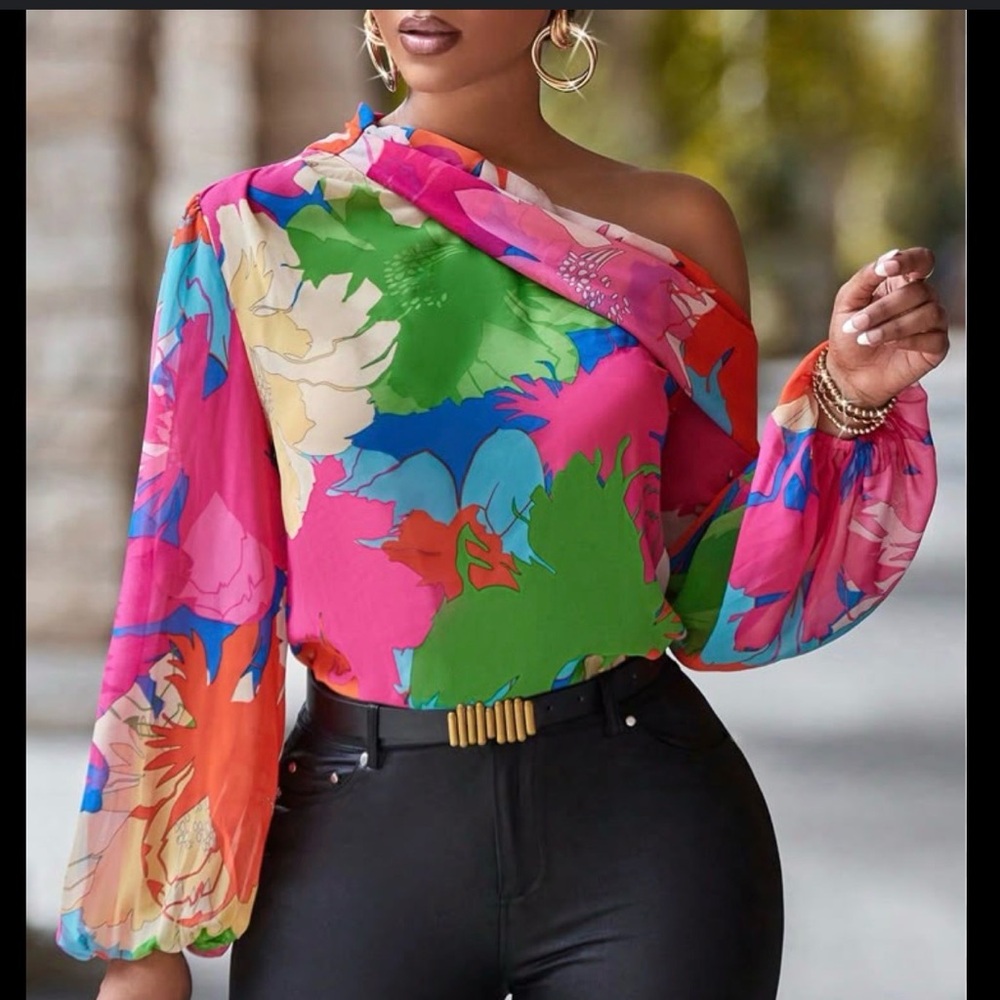 SHEIN Colorful Floral Off-Shoulder Blouse